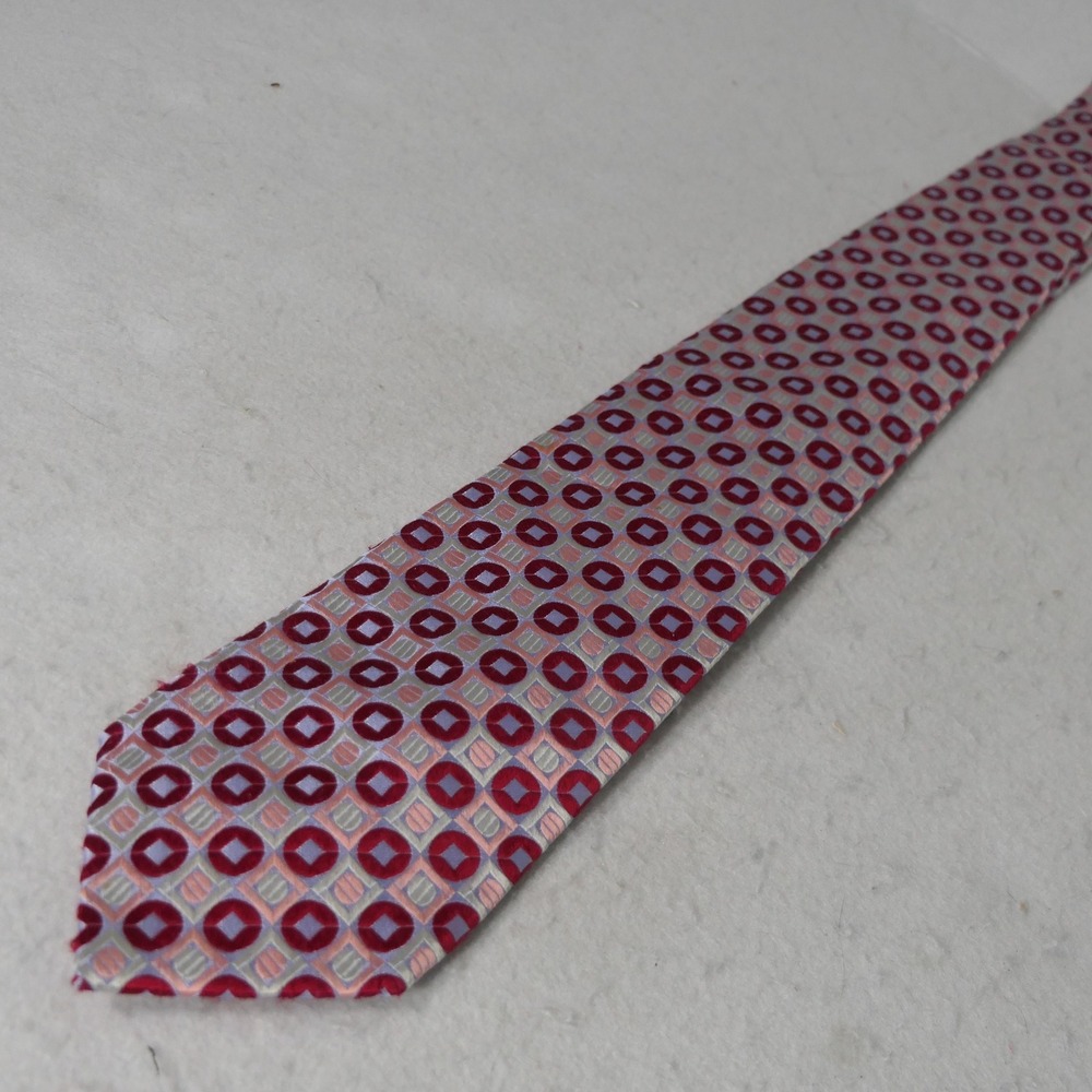 City of London Men Silk Necktie OS Red Pink Purple Medallion Dandy Eccentric Tie